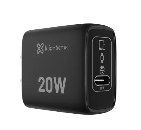 CARGADOR DE CELULAR KLIP XTREME KMC-050 POWERWALL 20 20W USB-C PD 3.0 TECNOLOGIA GAN
