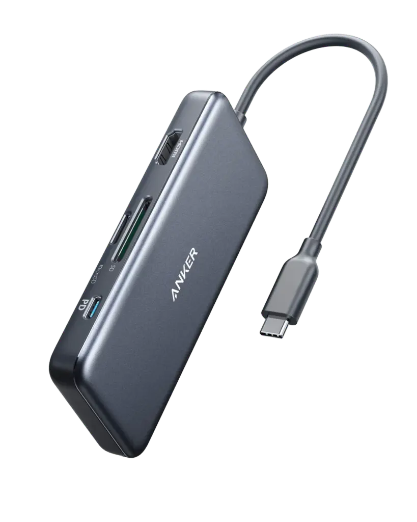 HUB ANKER 341 7 EN 1 USB-C A HDMI 4K A 60HZ  entrega de potencia máxima de 85 W, 3 puertos de datos USB y C 3.0, tarjeta SD/TF, para dispositivos tipo C