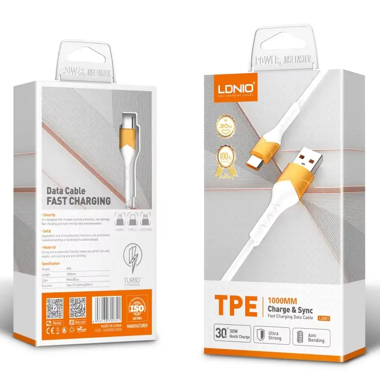 CABLE LDNIO LS801 MICRO V8 A USB-A SALIDA 30W 1M BLANCO 