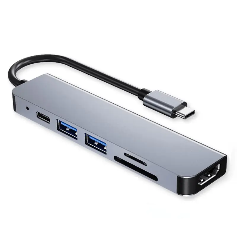 HUB 6 EN 1 USB-C A USB 3.0 USB 2.0  USB-C HDMI MICRO SD Y SD