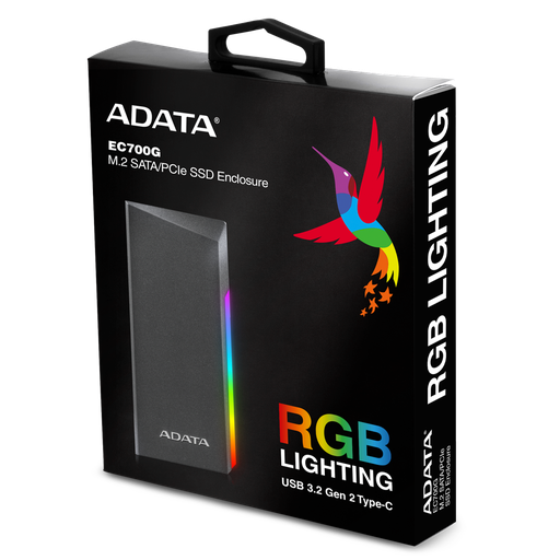 [EC700G] ENCLOSURE ADATA EC700G PARA DISCOS SSD M.2 PCIe/SATA USB3.2 GEN2 CON RGB ENCENDIDO