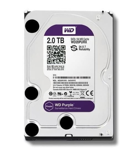 [WD20PURX] DISCO DURO INTERNO WESTERN DIGITAL 2TB PURPLE 3.5" WD20PURX 24/7 ESPECIAL