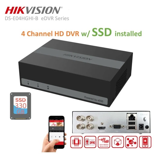 [DS-E04HGHI-B] EDVR HIKVISION DS-E04HGHI-B /eSSD 300GB / 4 canales 1080p Lite 1 H.265