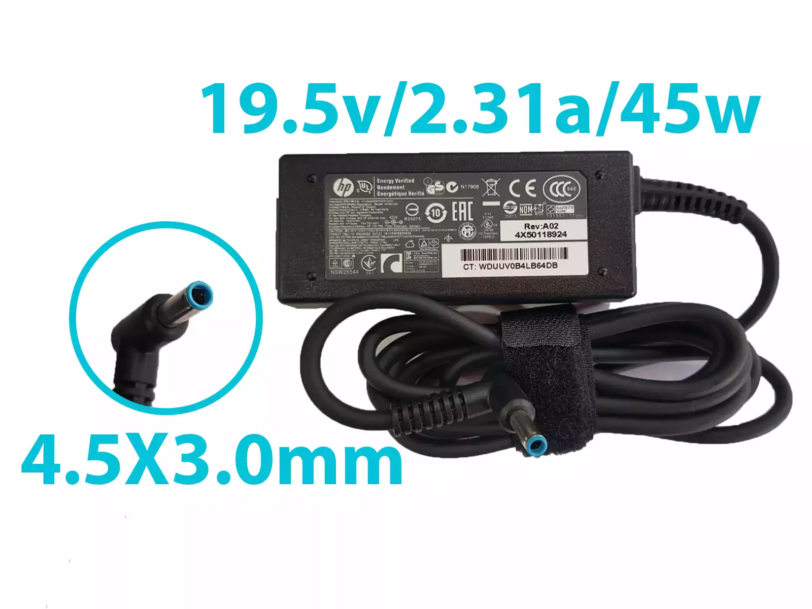 CARGADOR PARA LAPTOP HP 19.5V 2.31A  4.5*3.0 45W CUADRADO ORIGINAL