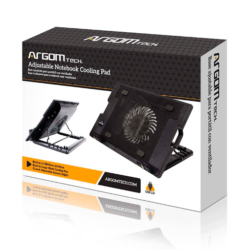 [ARG-CF-1594] VENTILADOR PARA LAPTOP ARGOM ARG-CF-1594 5 NIVELES/2 USB / HASTA 17"