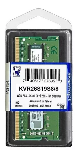 [KVR26S19S8/8] MEMORIA PARA LAPTOP KINGSTON 8GB DDR4 PC4-21300 KVR26S19S8/8
