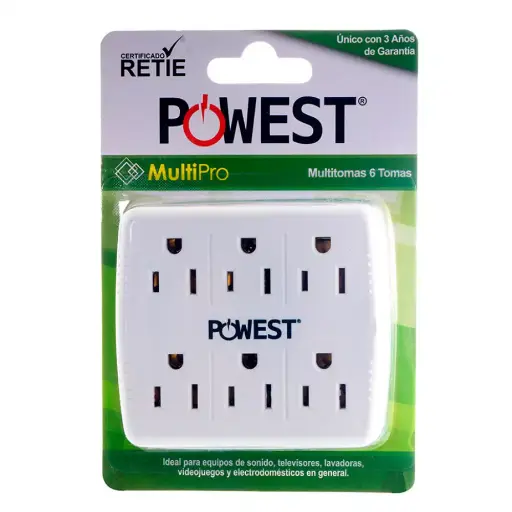 MULTIPRO MULTITOMA POWEST 6 SALIDAS PARA EQUIPOS DE SONIDO/TV/LAVADORAS/VIDEOJUEGOS Y ELECTRODOMESTICOS