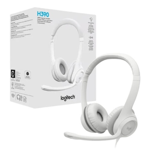 [H390] AUDIFONO + MICROFONO LOGITECH H390 USB BLANCO / CONTROL DE VOLUMEN 