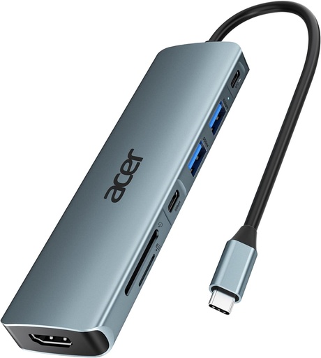 [ODK360] HUB ACER ODK360/ 7 EN 1 USB-C A (1 HDMI 4K A 30 HZ, 2 USB 3.1/ 1 USB-C/ 1 CARGA PD TIPO C/ 1 RANURA PARA TARJETA MICROSD/ 1 SD