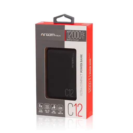 [ARG-PB-1138BK] POWER BANK ARGOM C12 12000 MAH ARG-PB-1138BK 