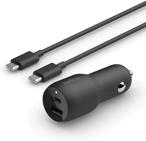 [CCB004] CARGADOR PARA CARRO BELKIN CCB004 2 PUERTOS USB-A 12W USB-C 25W TOTAL 37W (CABLE USB-C A CABLE USB-C INCLUIDO)