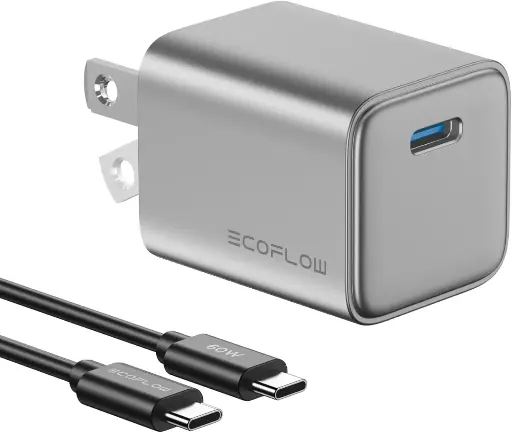 [C-TR-321B-1C30-US] CARGADOR + CABLE ECOFLOW 30W GAN TIPO C A TIPO C ORIGINAL PLOMO