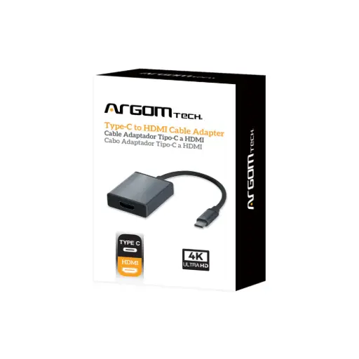 [ARG-CB-0060] ADAPTADOR ARGOM TECH A00413 ARG-CB-0060 USB-C MACHO A HDMI HEMBRA 4K 15CM NEGRO