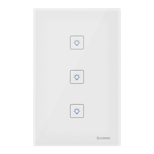 [SHOME-113] INTERRUPTOR TOUCH WI-FI STEREN SHOME-113 3 BOTONES COLOR BLANCO CON NEUTRO