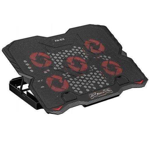 BASE DE ENFRIAMIENTO PARA LAPTOP XTRIKE ME FN‑813 15,6″ CON 5 VENTILADORES LED ROJOS ÁNGULO AJUSTABLE SOPORTE PARA CELULAR Y 2 PUERTOS USB