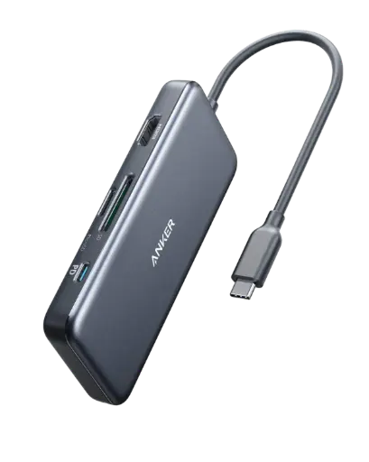 [A83D2A1] HUB ANKER 341 7 EN 1 USB-C A HDMI 4K A 60HZ  entrega de potencia máxima de 85 W, 3 puertos de datos USB y C 3.0, tarjeta SD/TF, para dispositivos tipo C